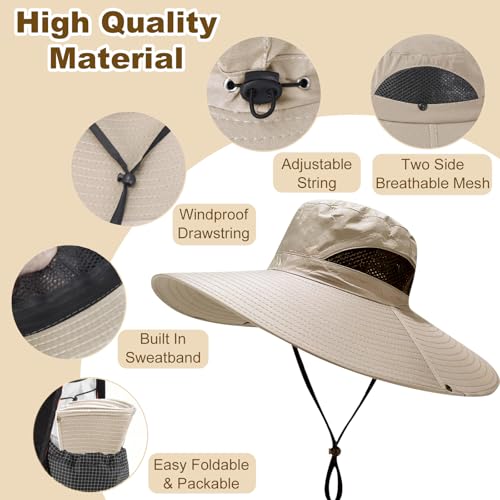 Herolland Khaki Wide Brim UPF50+ Waterproof Bucket Hat for Men & Women - Fishing, Hiking, Camping