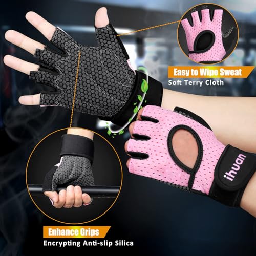 Weight Lifting Workout Gloves - Breathable Fingerless Gym Gloves - Pink, Medium