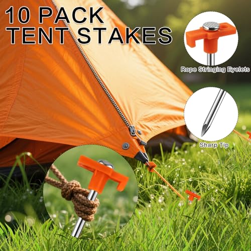 Heavy-Duty 10 Pack 9.75 Inch Tent Stakes - Orange