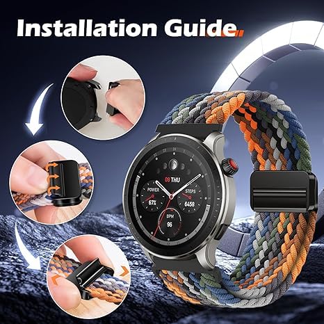 22mm Braided Watch Bands for Amazfit Helio Strap 2 - A-Black