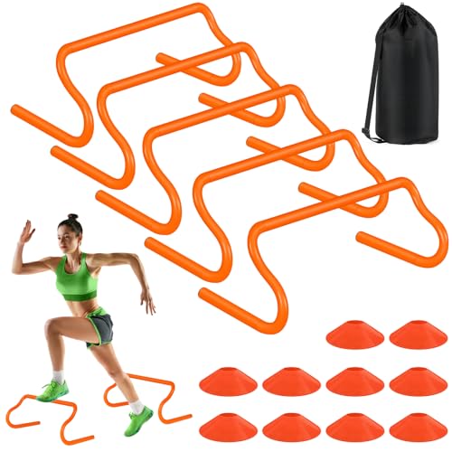 Agility Hurdles Training Set - 5 Hurdles & 10 Cones with Bag
