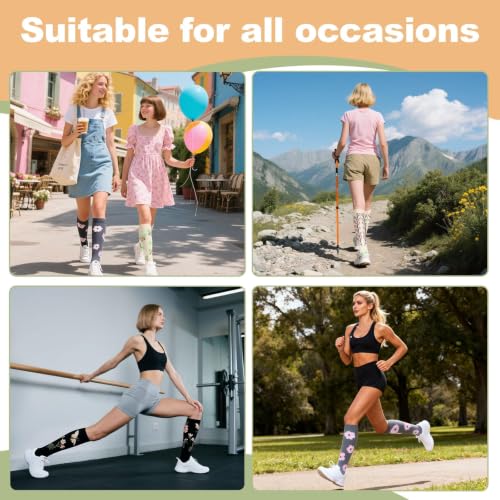 Knee High Compression Socks - 3 Pairs for Men & Women - Flower3