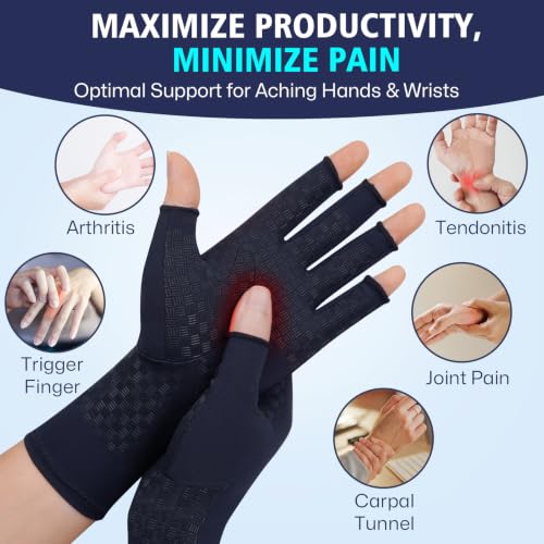 BRCEJTPA Upgraded Extra Firm Compression Arthritis Gloves Women Men, Medium, Blue