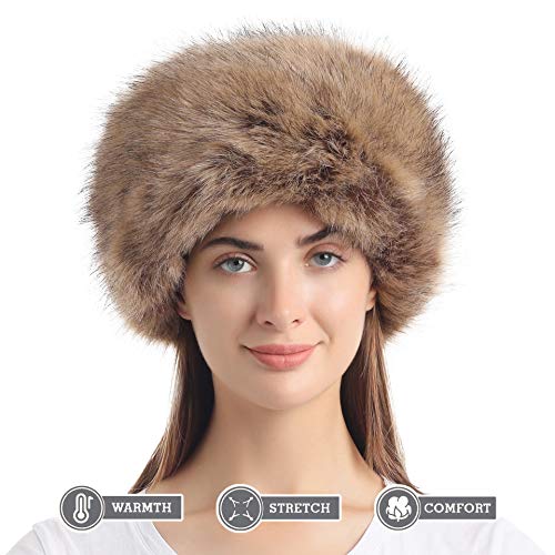 LA CARRIE Women's Faux Fur Winter Hat One Size Russian Cossack Style White Warm Cap