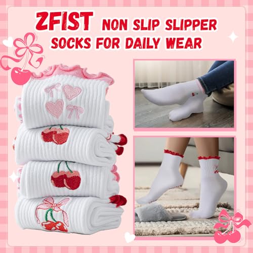 Cotton Pilates Socks with Grips for Women - 4 Pairs Pink & Red