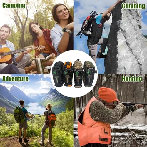 5-in-1 Survival Paracord Bracelet - Adjustable with Whistle, Compass, Fire Starter - 4-Pack Multi-Color