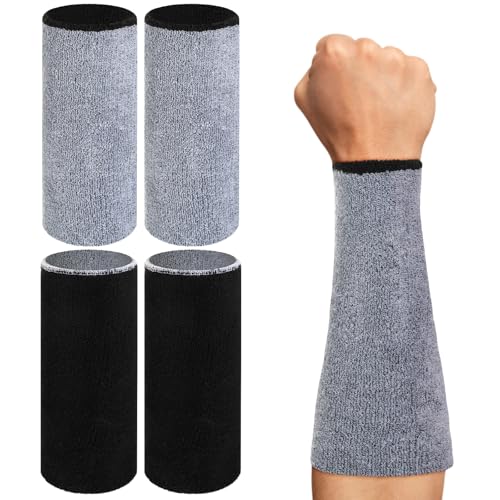 9'' Long Sweat Wristbands - Reversible Black & Gray for Sports