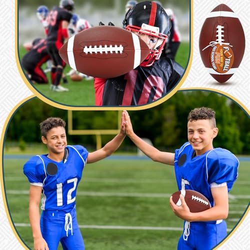 Skylety 6 Pack Official Size 9 Leather Footballs with Pump - Youth & Adult Outdoor Sports