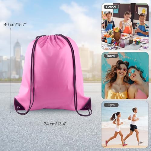 Drawstring Backpack Set - Pink & Black - 2 Pack Cinch Sacks