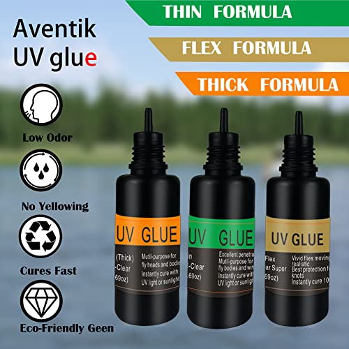 EUPHENG UV Resin Fly Tying Kit with 3+395nm Pen Light Set - Thick, Thin & Flex 20ml