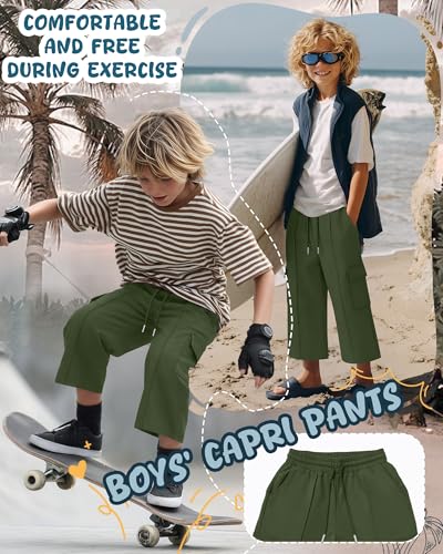 Boys' Cargo Capri Pants - 13-14 Years / Army Green