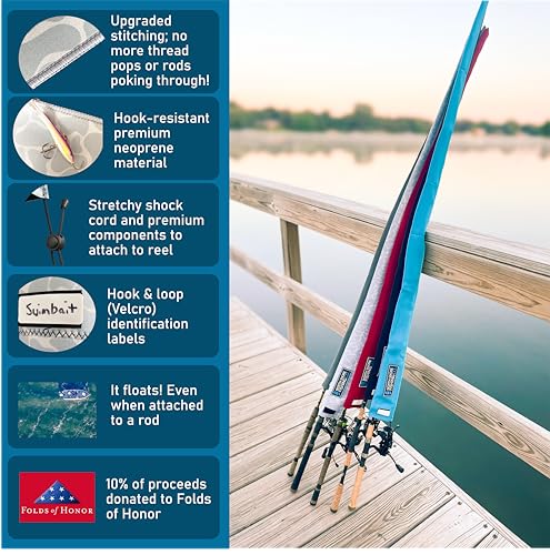Premium Neoprene Fishing Rod Sleeve – Floating, Puncture Resistant, Labeled Protective Sock for Casting, Spinning, Trolling Fishing Rods