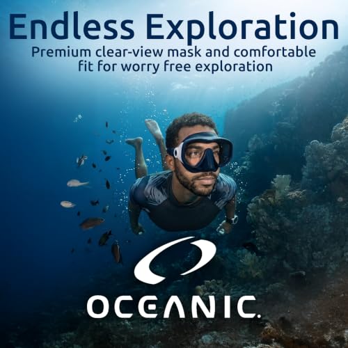 Oceanic Navy Frameless Adult Snorkel Mask with Tempered Glass & Quick-Release Buckles