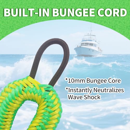 Green & Yellow 2FT Bungee Dock Lines for Boats, Kayaks & Jet Skis - Shock Absorbing Marine Tie Downs (2-Pack)