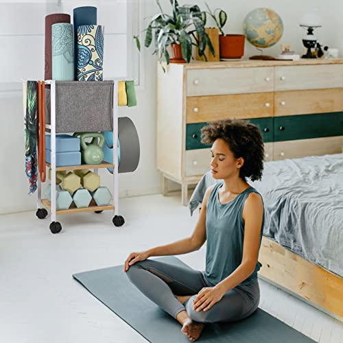 VINAEMO White Yoga Mat & Fitness Equipment Storage Rack - Home Gym Organizer