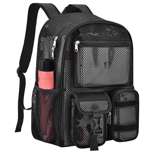 Heavy Duty Mesh Backpack for Hiking & Sports - Black 25L