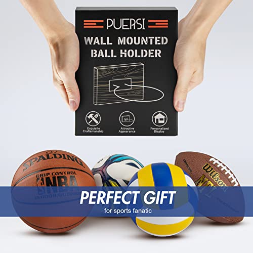 Wall-Mounted Ball Holder for Basketball, Football, Soccer, Volleyball