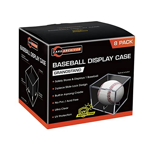 8-Pack UV Protected Acrylic Baseball Display Cases - Clear Cube Holder for Autographed Balls
