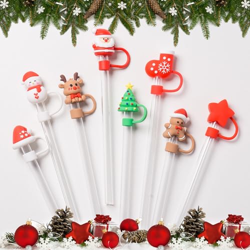Christmas Silicone Straw Caps - 10mm Reusable Dust-Proof Toppers