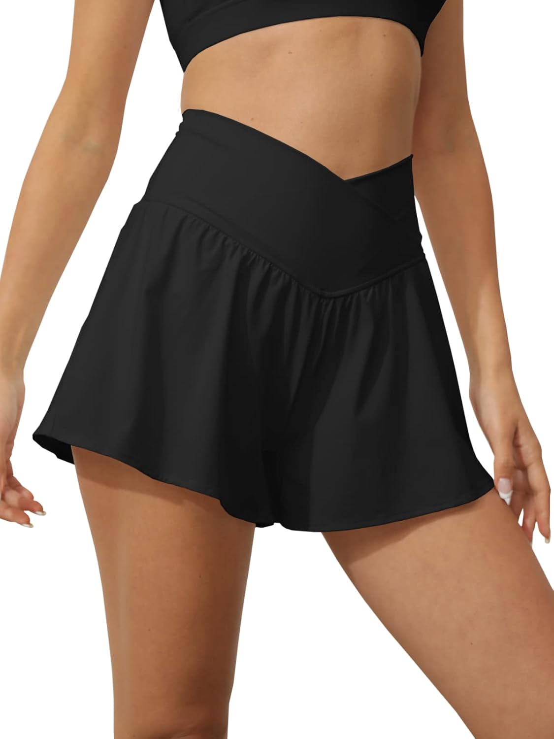 Tongmingyun Women's Crossover 2-in-1 Athletic Shorts - Flowy High Waist Running Skorts with Pocket