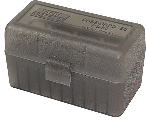 50-Round Rifle Ammo Storage Box - Durable Polypropylene - Clear Smoke