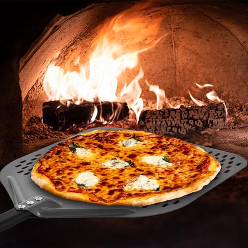 VIKCOLEE Perforated Pizza Peel 14 x 16 Inch Rectangular Baking Turnover Tool, 34 Inch Overall with Insulated Handle