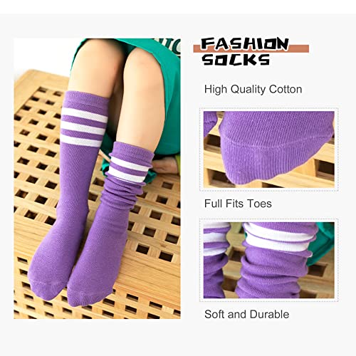 Kids Knee High Athletic Socks - Striped Sports Tube Socks - Purple White