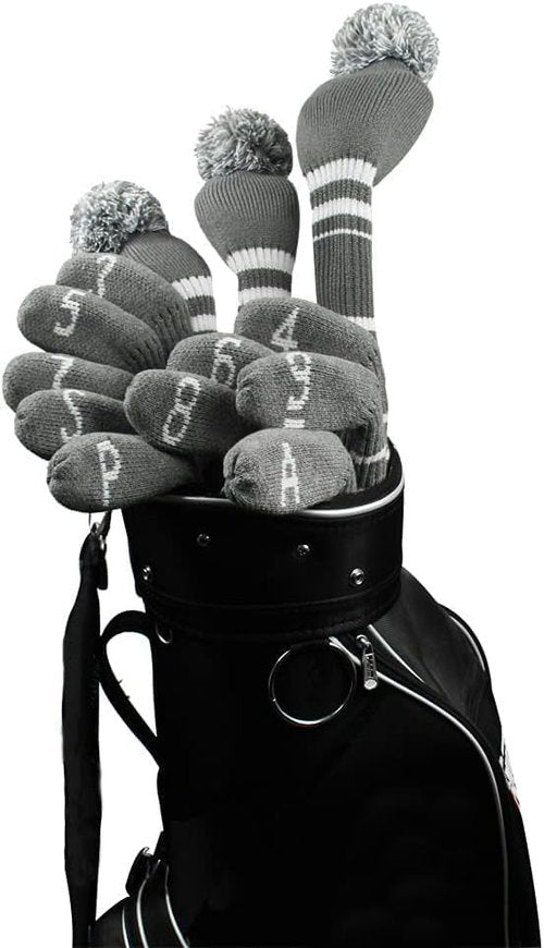 Scott Edward 10 Pcs Iron Golf Club Covers Set Cuteness and Basically Socks Shape Washable & Durable Golf Club Head Protector (Silver Gray)