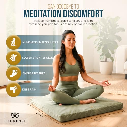 Zabuton Meditation Mat - 32x32 inch Sage Green Velvet Cushion