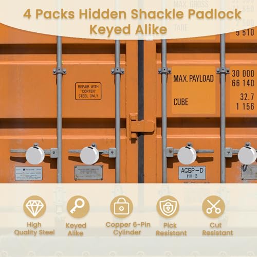 2 Pack Hidden Shackle Padlock Keyed Alike Heavy Duty Trailer Puck Padlocks Anti Theft 2-7/8" Solid Steel Puck Lock for Trailers Trucks Vans Shed Gates Garage