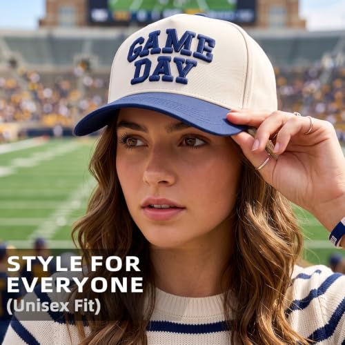 Gameday Vintage Embroidered Football Season Baseball Cap - Beige-Blue, Sports Fan Hat