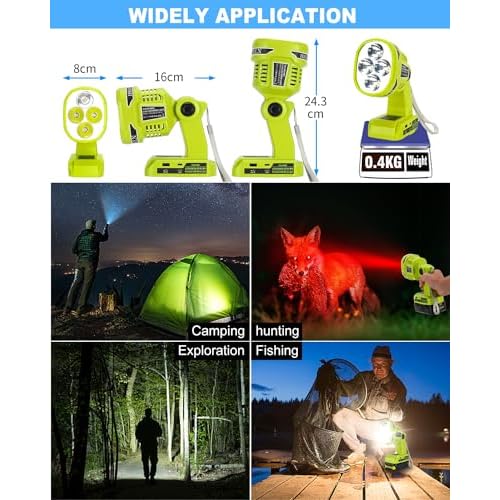 Cordless LED Flashlight for Ryobi 18V Battery, 22W LED Work Light with USB-A&USB-C 2.1A Fast Charging Ports for Jobsite, Car Repairing, Camping, Emergency(Battery not Included)