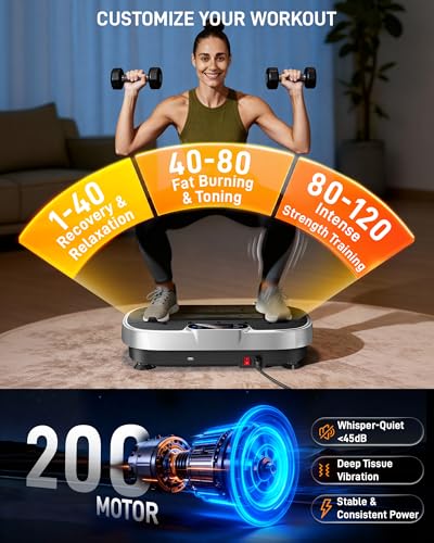 3D Vibration Plate Exercise Machine - Silver & Black, 455lbs Capacity