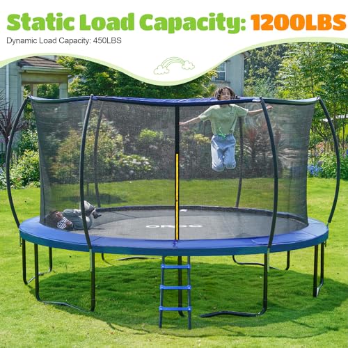 14FT Kids Trampoline with Enclosure, Ladder & Anti-Rust Frame