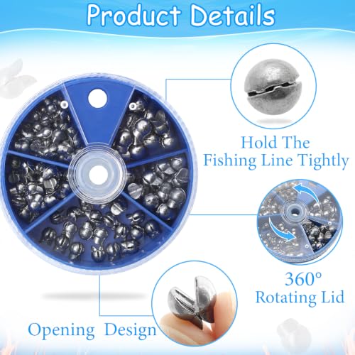 Split Shot Fishing Sinkers Assortment - 100pcs Duckbill Lead Weights