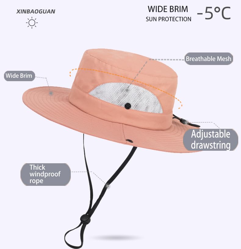 Kids UV Sun Hat with Chin Strap - Adjustable Wide Brim 7-14Y - Pink