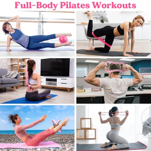 Pilates Ring 13-Piece Set with Resistance Bands - Pink