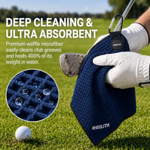 RHEOLITH Magnetic Golf Towel 18x18 Navy Blue Microfiber with N52 Magnet