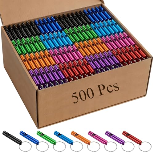 Mini Aluminum Emergency Whistles with Keychains - 24 Pieces
