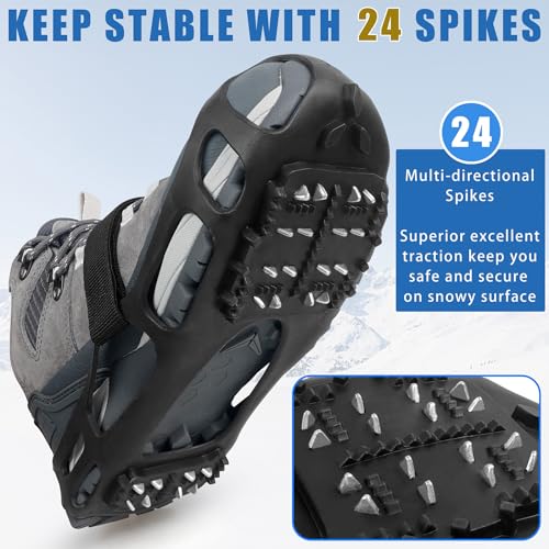 Ice Cleats with Straps - Non-Slip Traction Crampons for Winter - Large (Men 7.5-9.5/Women 9-11)