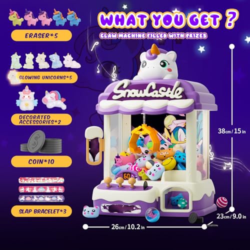 Purple Unicorn Claw Machine for Kids - Mini Arcade Prize Grabber Toy