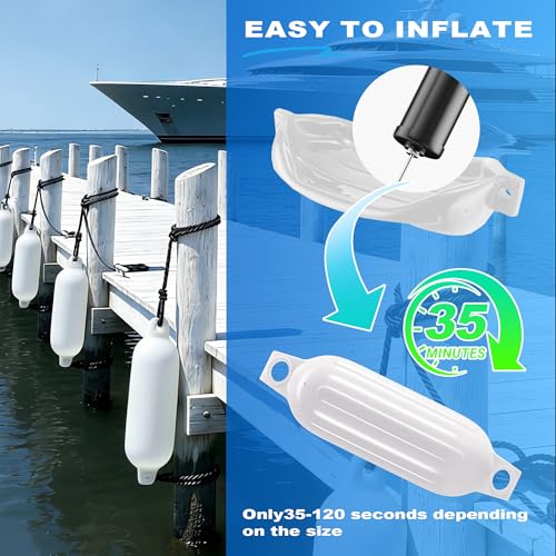 SOTISI White Inflatable Boat Fenders 5.5x20-inch 4-Pack Marine Docking Bumpers