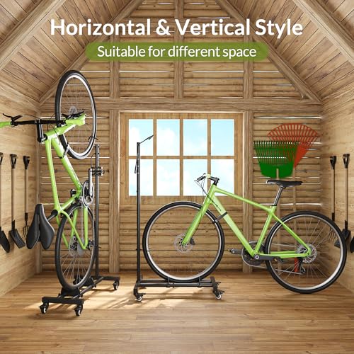 Vertical Bike Stand with Lockable Wheels - Adjustable Height for 29" Wheels