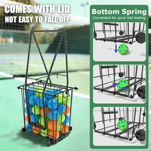 Portable Tennis Ball Hopper with Wheels - Holds 75 Balls