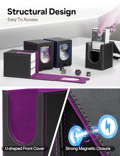 Banloga A-Black&Purple Card Deck Box for MTG Commander Fits 100+ Double-Sleeved Cards