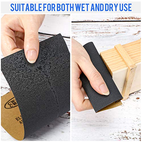 Abrasive Dry Wet Waterproof Sandpaper Sheets Assorted Grit of 400/600/ 800/1000/ 1200/1500 for Furniture, Hobbies and Home Improvement, 12 Sheets (9 x 11 Inch)