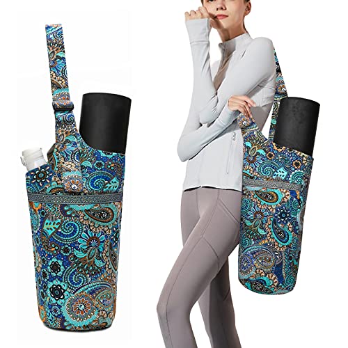 Yoga Mat Bag Cylinder for Women - Blue with Large Pocket