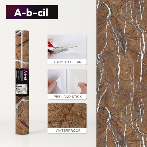 Vintage Brown Marble Contact Paper 88" X 16" Marble Wallpaper Self Adhesive Peel and Stick Waterproof Vinyl Wrap Film for Kitchen and Bath Countertops Cabinets and Backsplash DIY