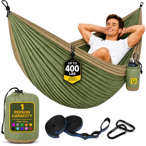 SEWANTA Medium Khaki & Army Green Camping Hammock 400 lb Capacity with Tree Straps