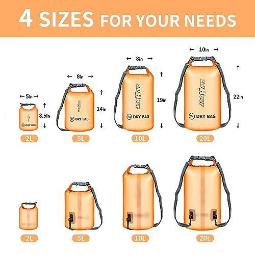 Zanhour 5L Waterproof Dry Bag Roll Top - Transparent Orange Kayak/Travel Bag